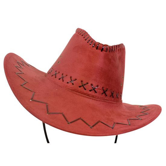 Cowboyhoed leerlintjes rood - Willaert, verkleedkledij, carnavalkledij, carnavaloutfit, feestkledij, hoeden, cowboyhoed, cowboy, far west, verre westen, western, indiaan